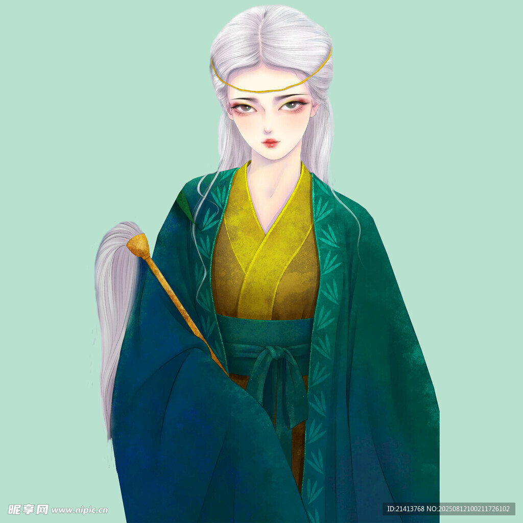 古風(fēng)白發(fā)持杖古裝女子