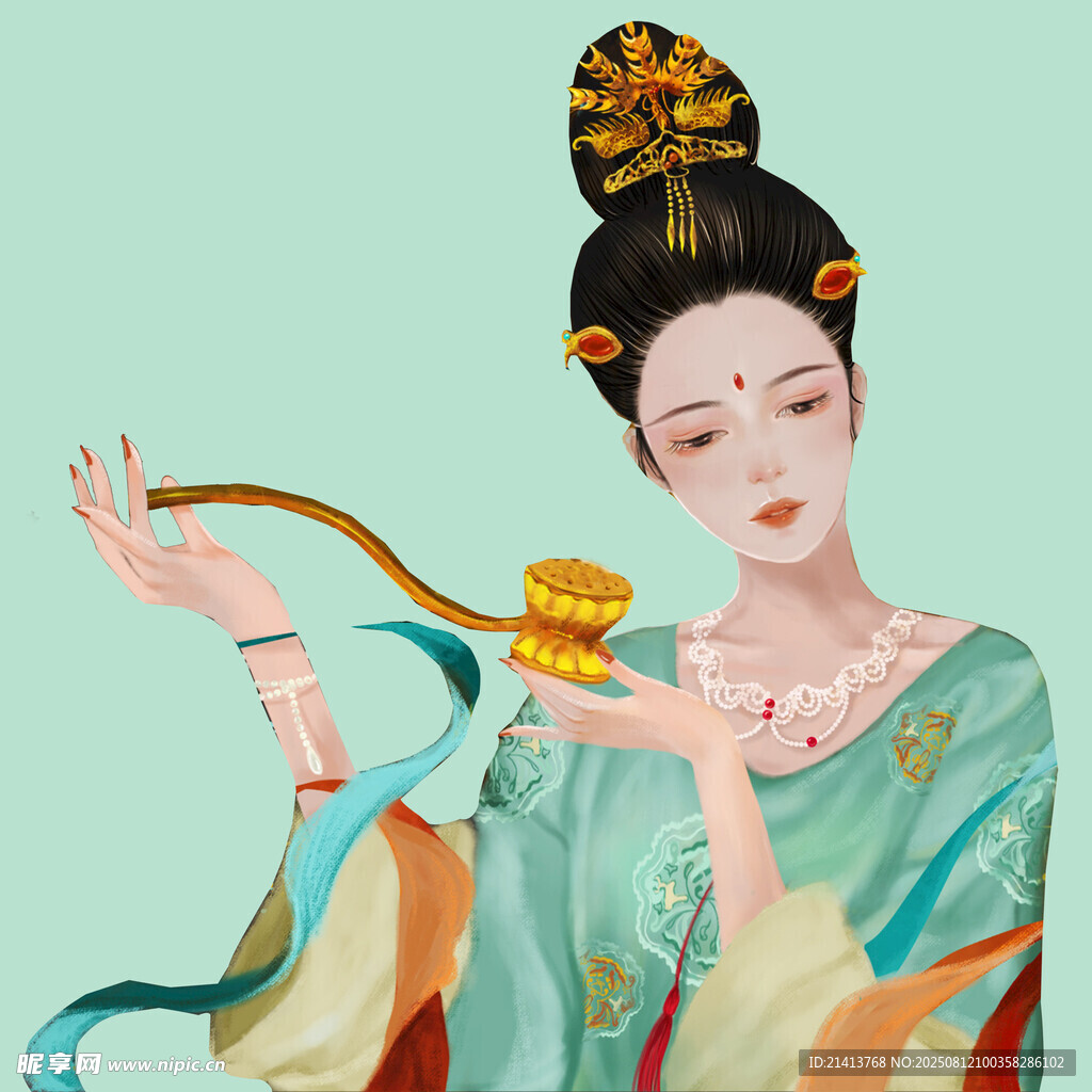 唐朝仕女持香優(yōu)雅圖