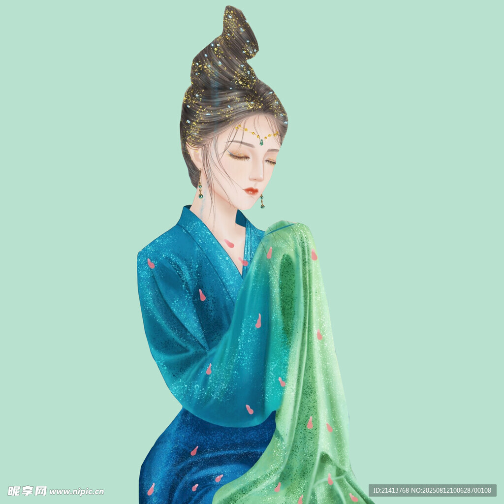 古風(fēng)女子持綠紗