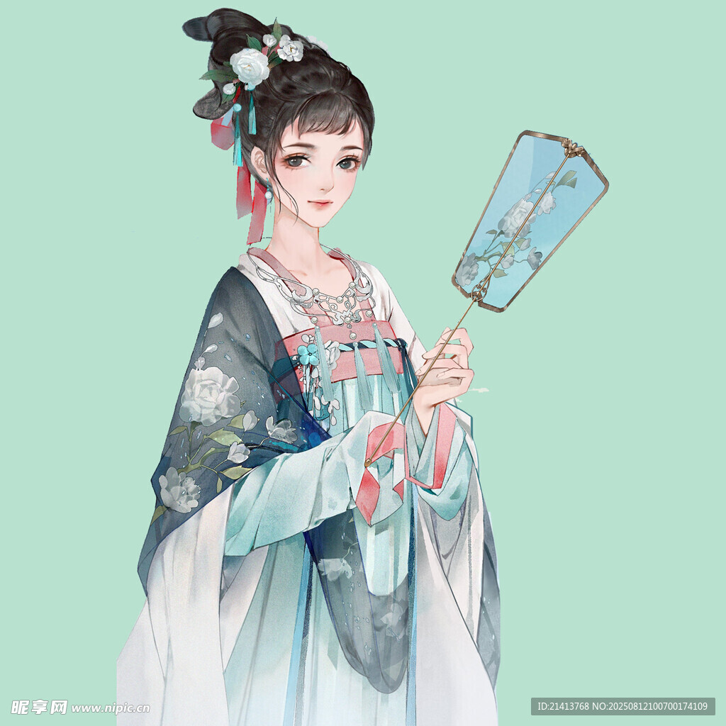 古風(fēng)佳人持扇優(yōu)雅而立
