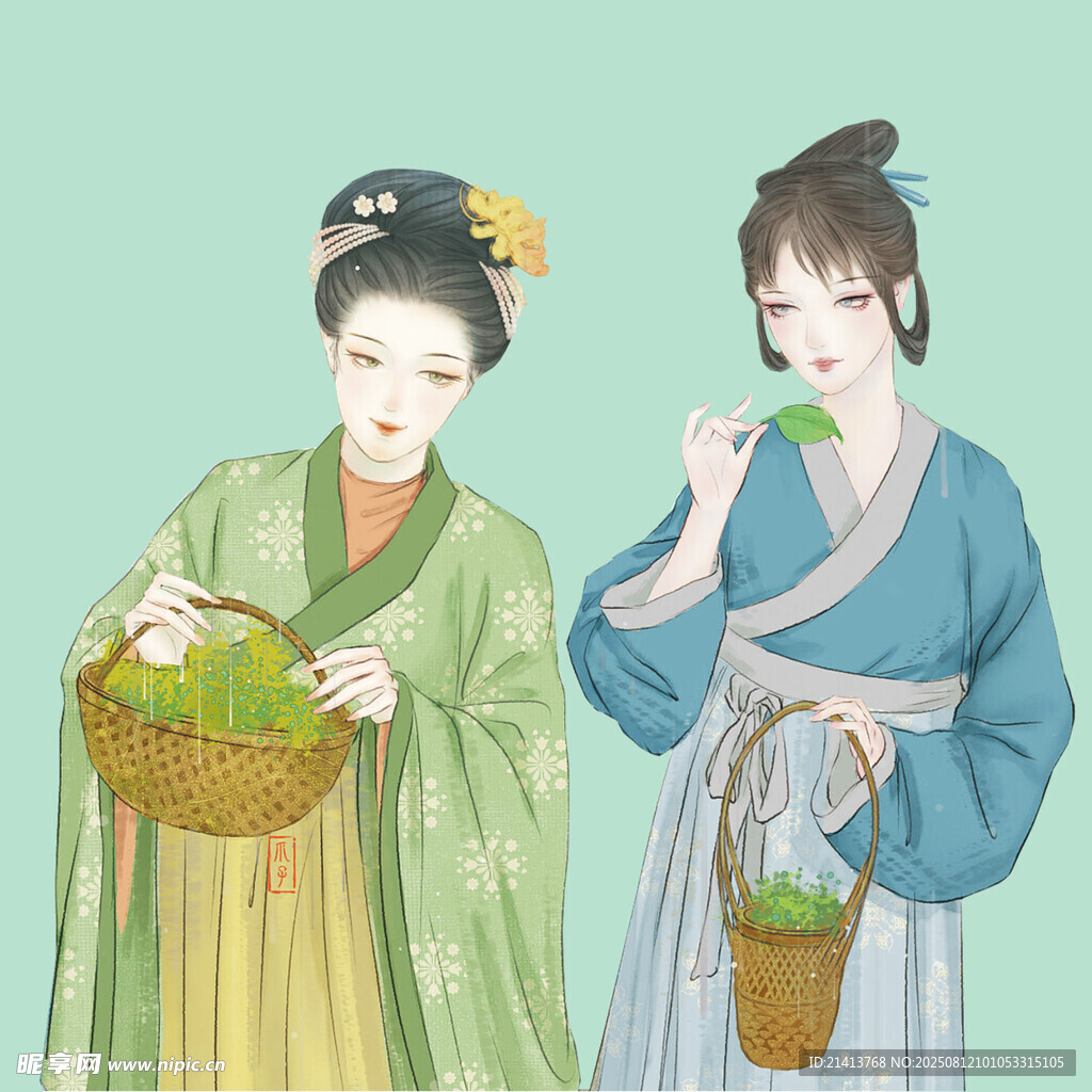 古風(fēng)女子持籃采物