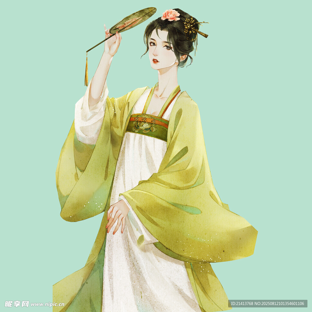 古風(fēng)女子持羽扇優(yōu)雅而立