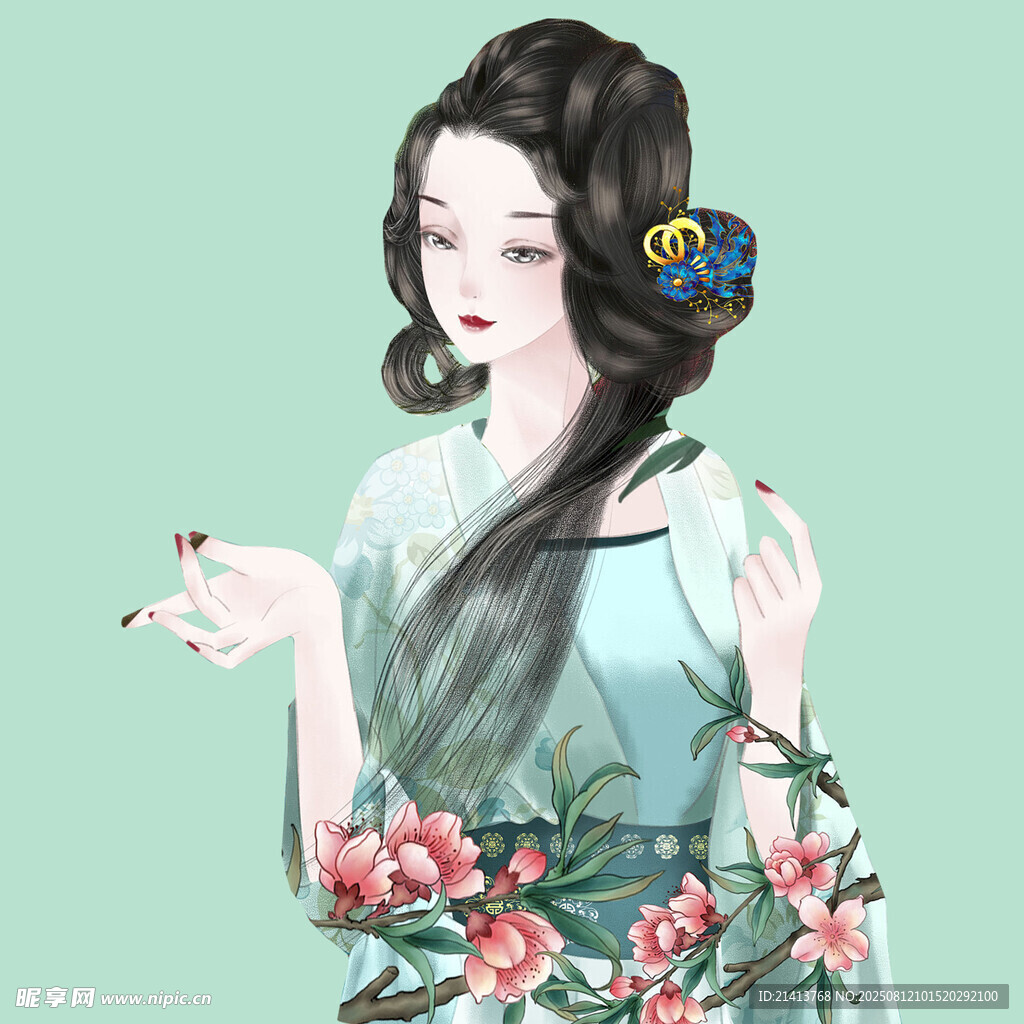 古風(fēng)佳人賞蝶圖