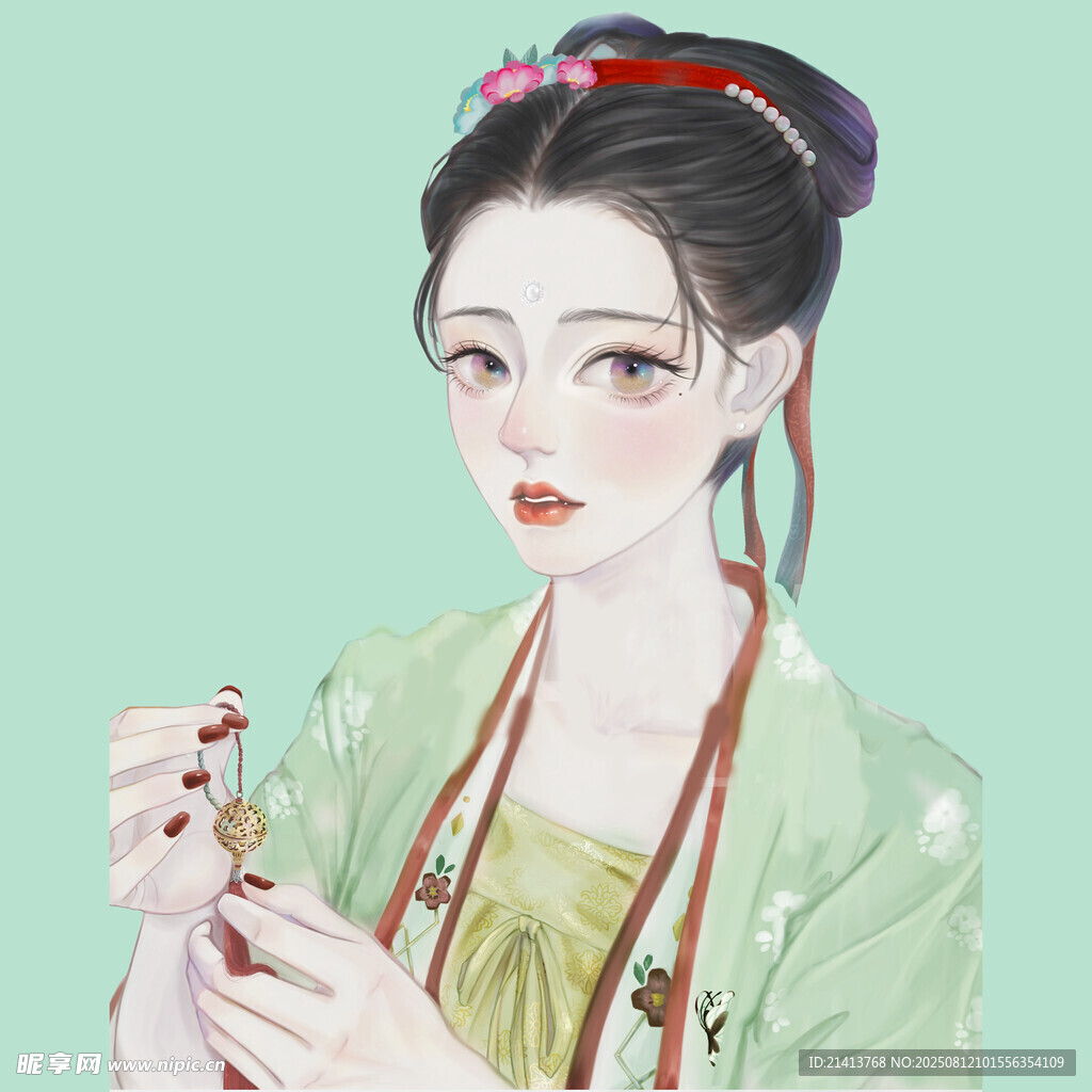 古風(fēng)佳人手持精致物件