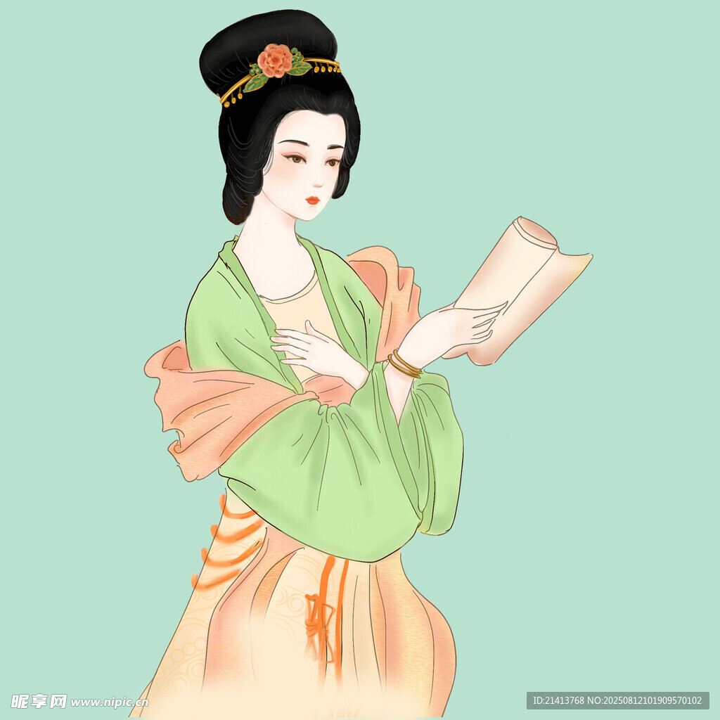 唐代仕女優(yōu)雅讀書圖
