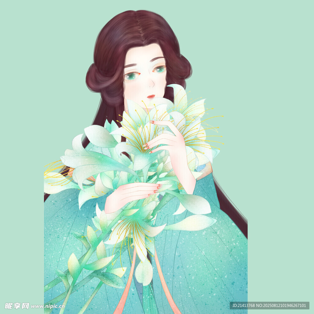 古風美人懷抱花卉
