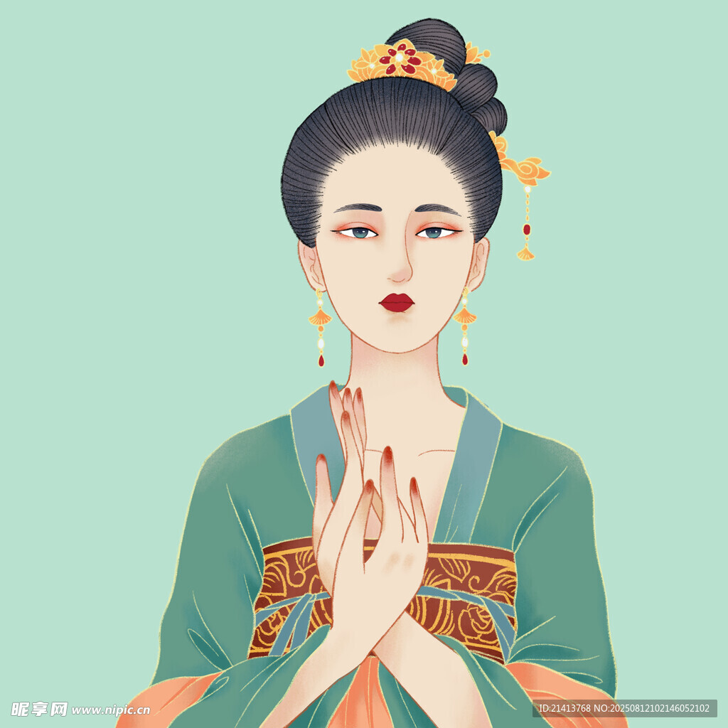 古風(fēng)唐裝女子優(yōu)雅合十