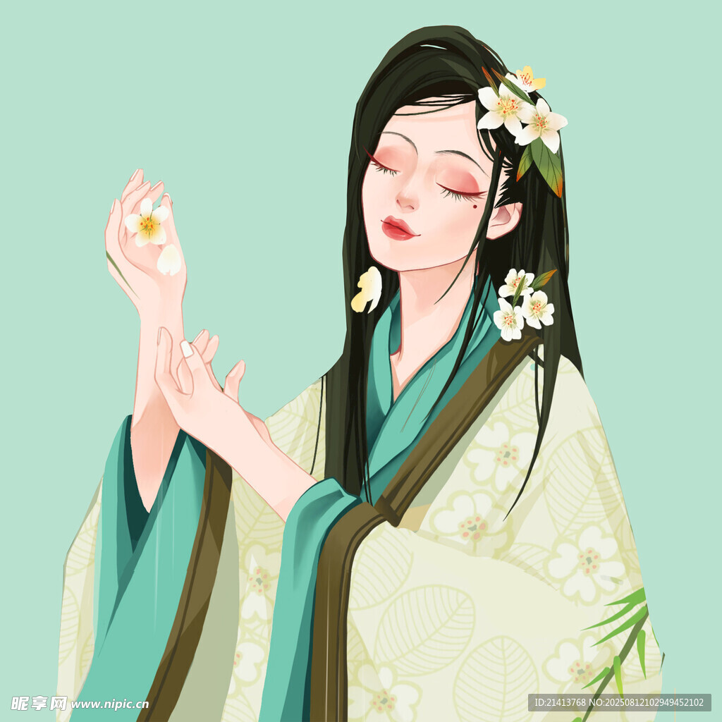 古風(fēng)女子拈花優(yōu)雅瞬間
