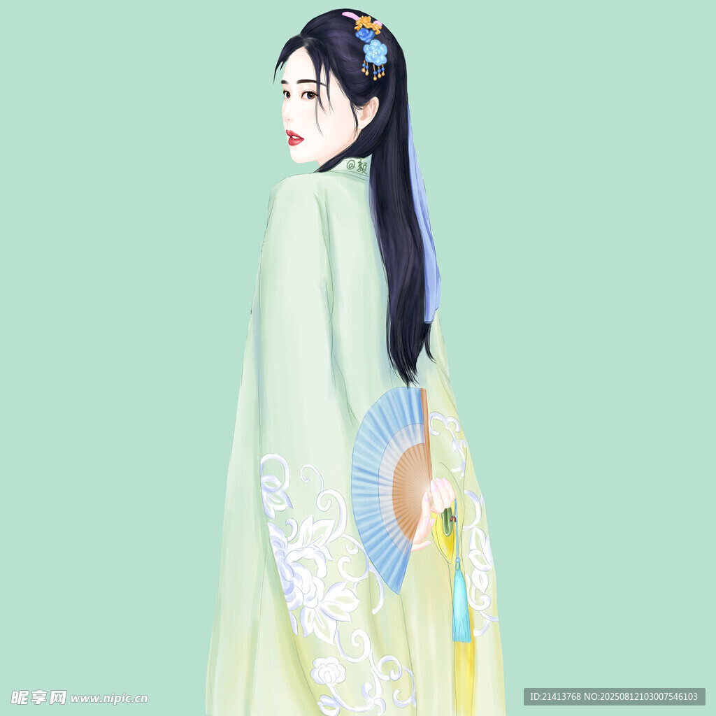 古風(fēng)少女著飄逸漢服回首
