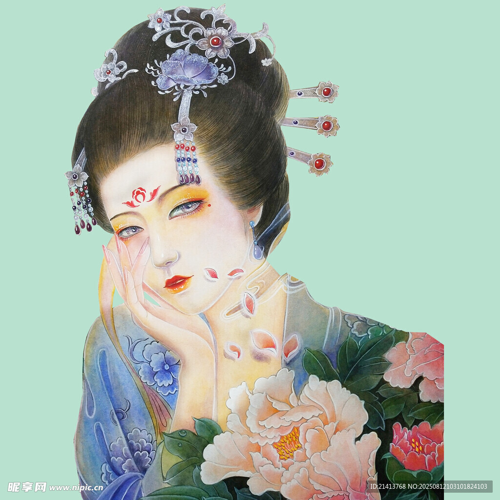 古風(fēng)美人與嬌艷牡丹