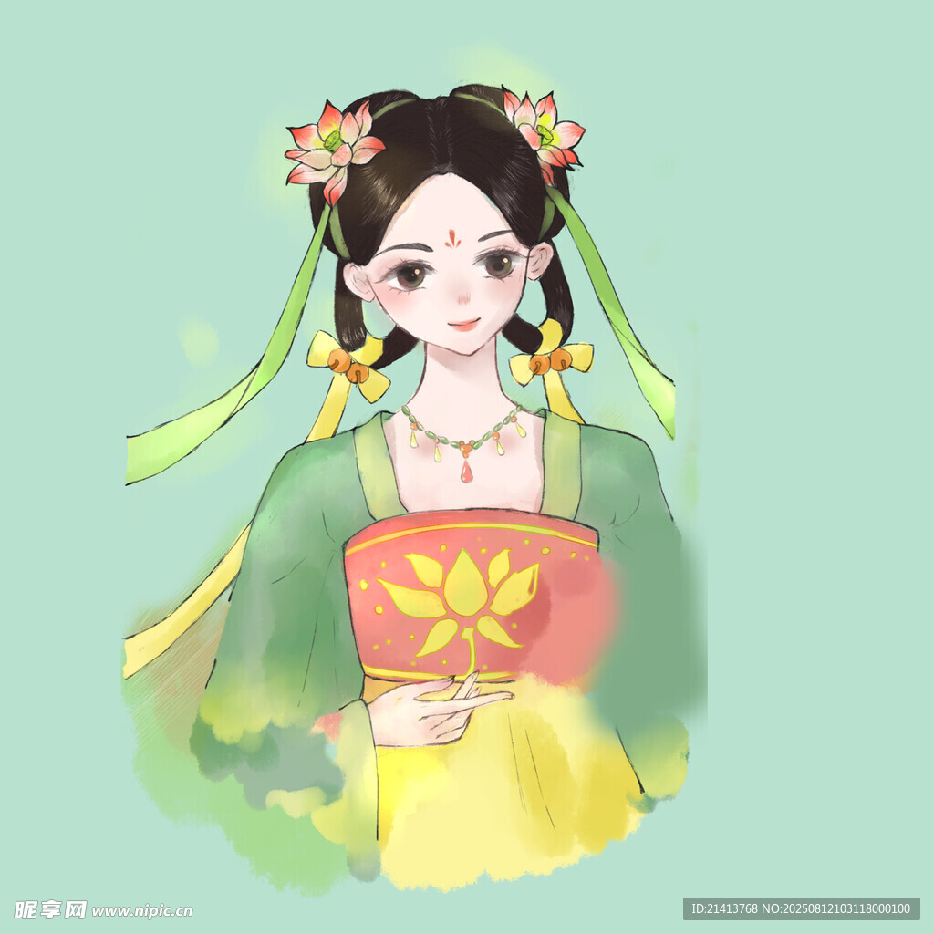 古風漢服持扇女子形象