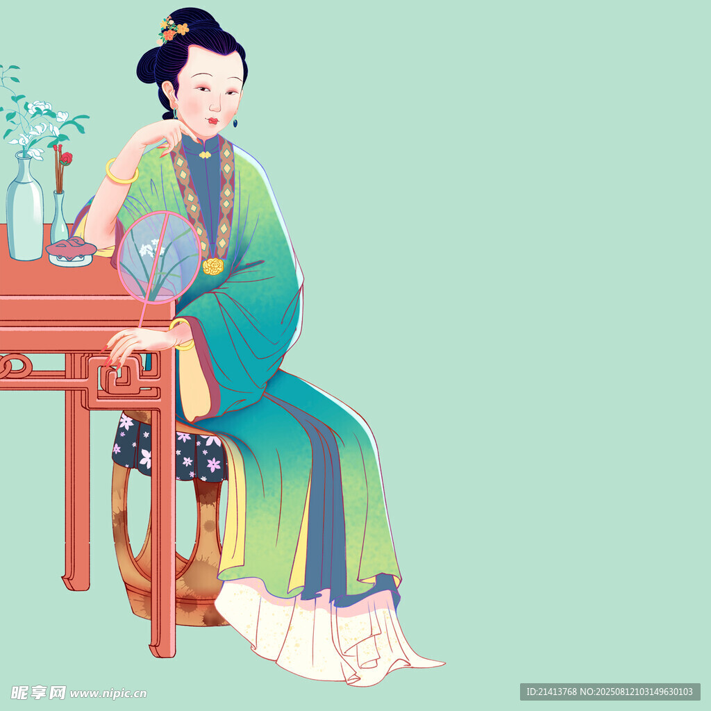 古典優(yōu)雅的古裝女子坐像