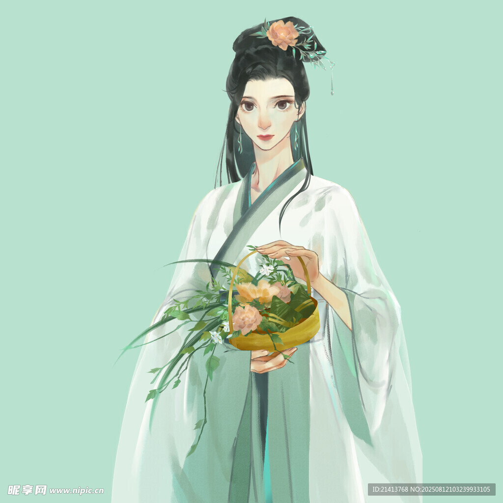 古風(fēng)女子持籃圖