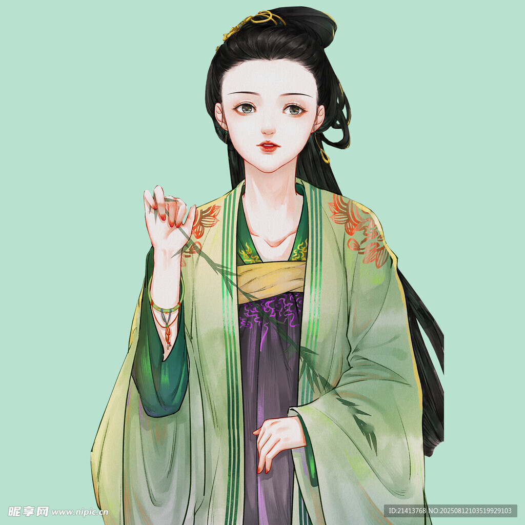 古風(fēng)漢服女子手持桃花