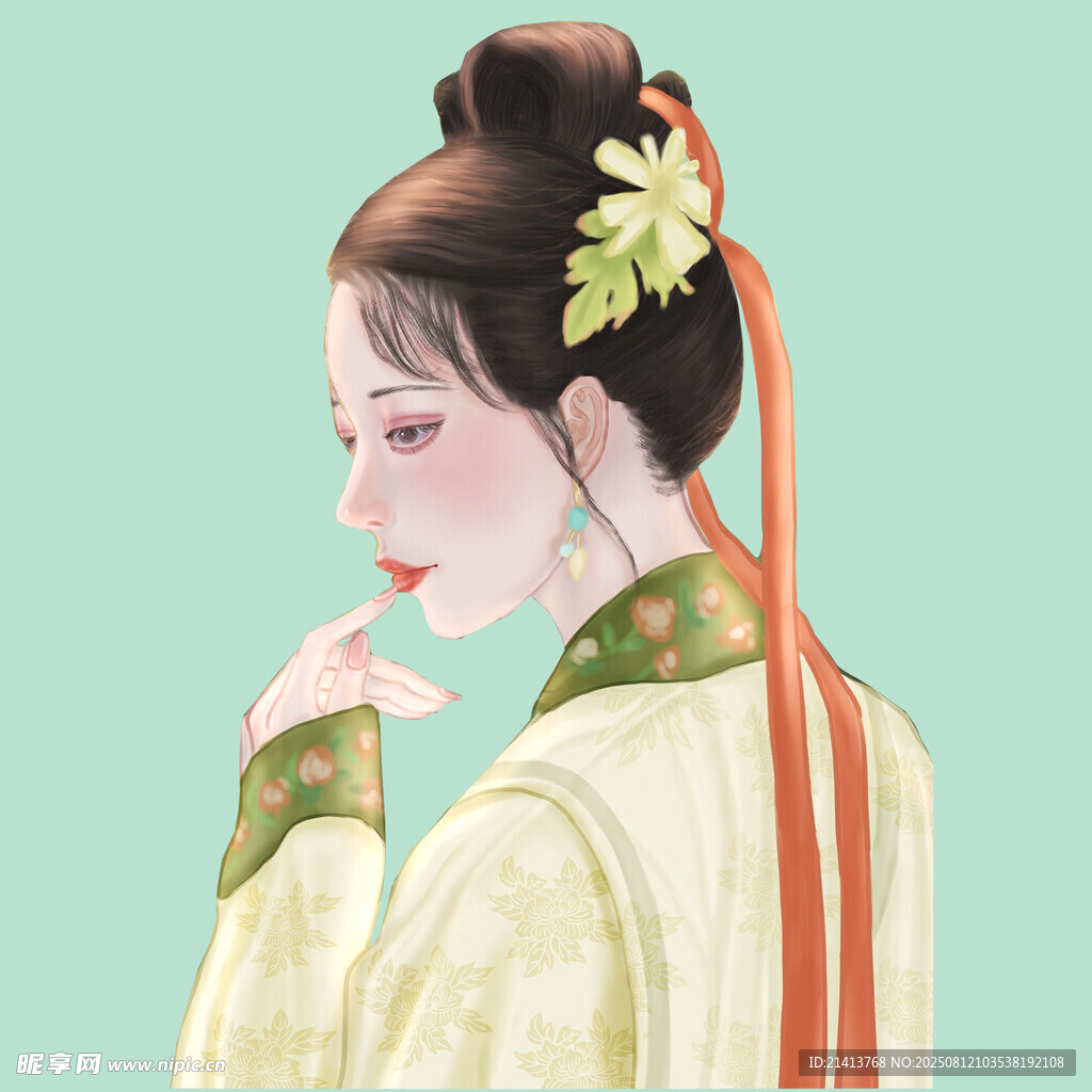 古風佳人 青絲簪花美韻