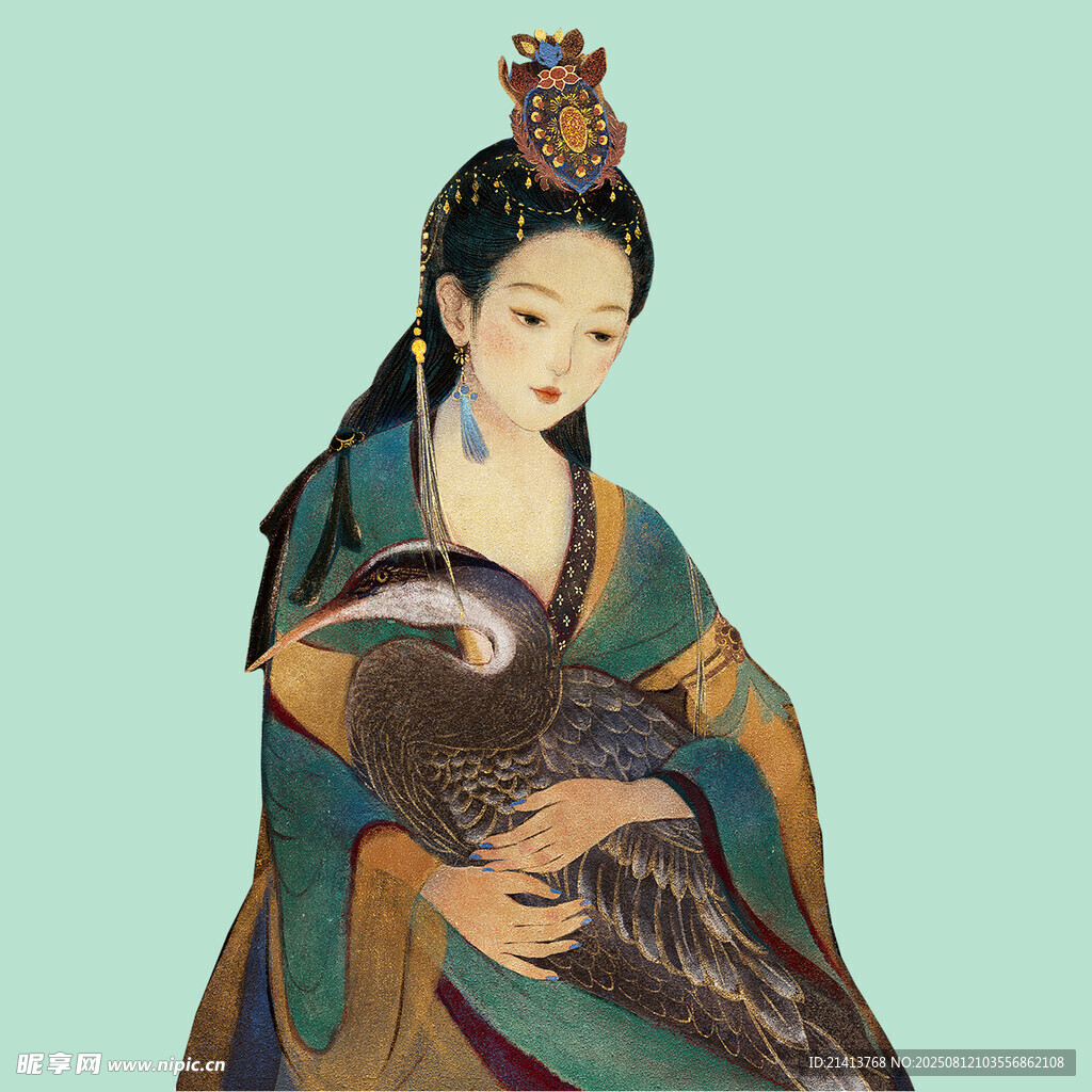 古裝女子抱鳥優(yōu)雅姿態(tài)