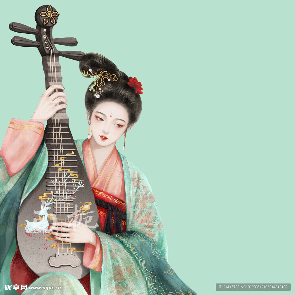 古風(fēng)女子優(yōu)雅彈奏琵琶