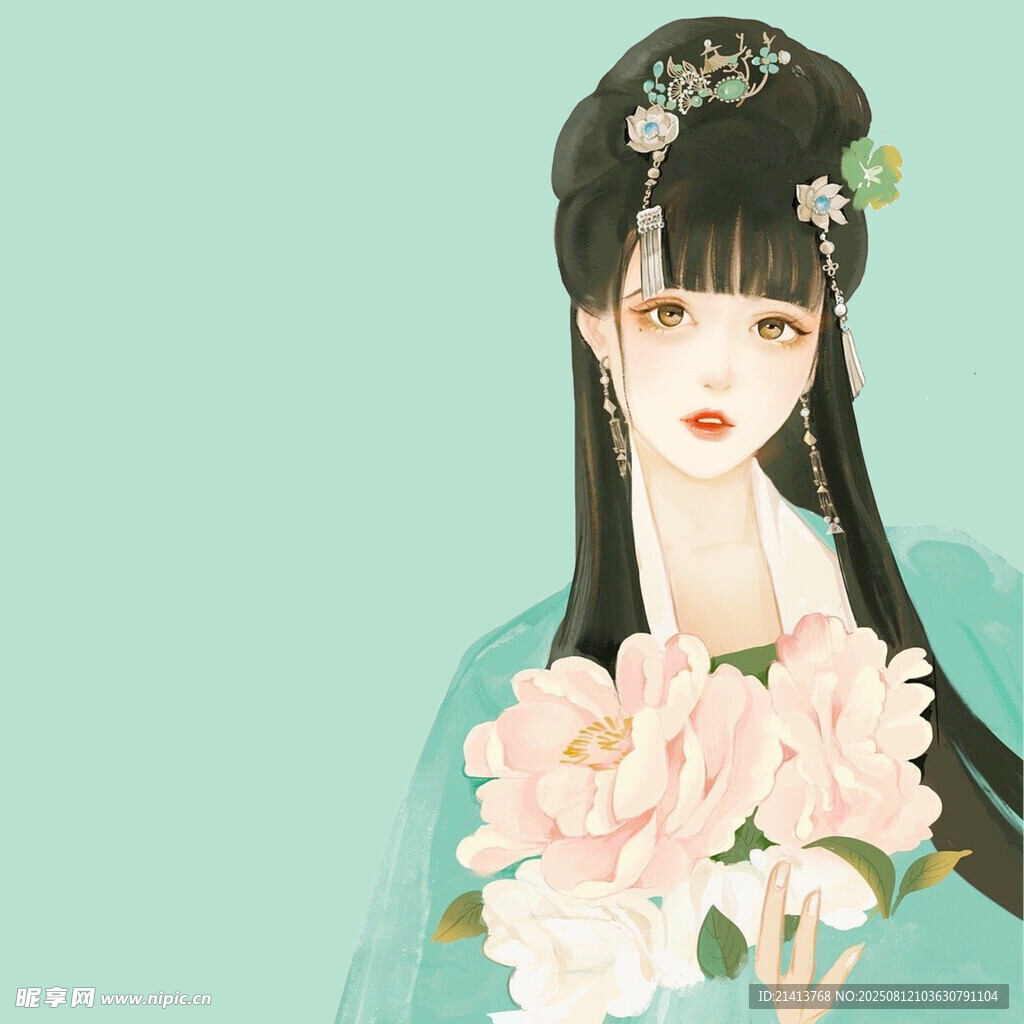 古風(fēng)女子持花優(yōu)雅圖