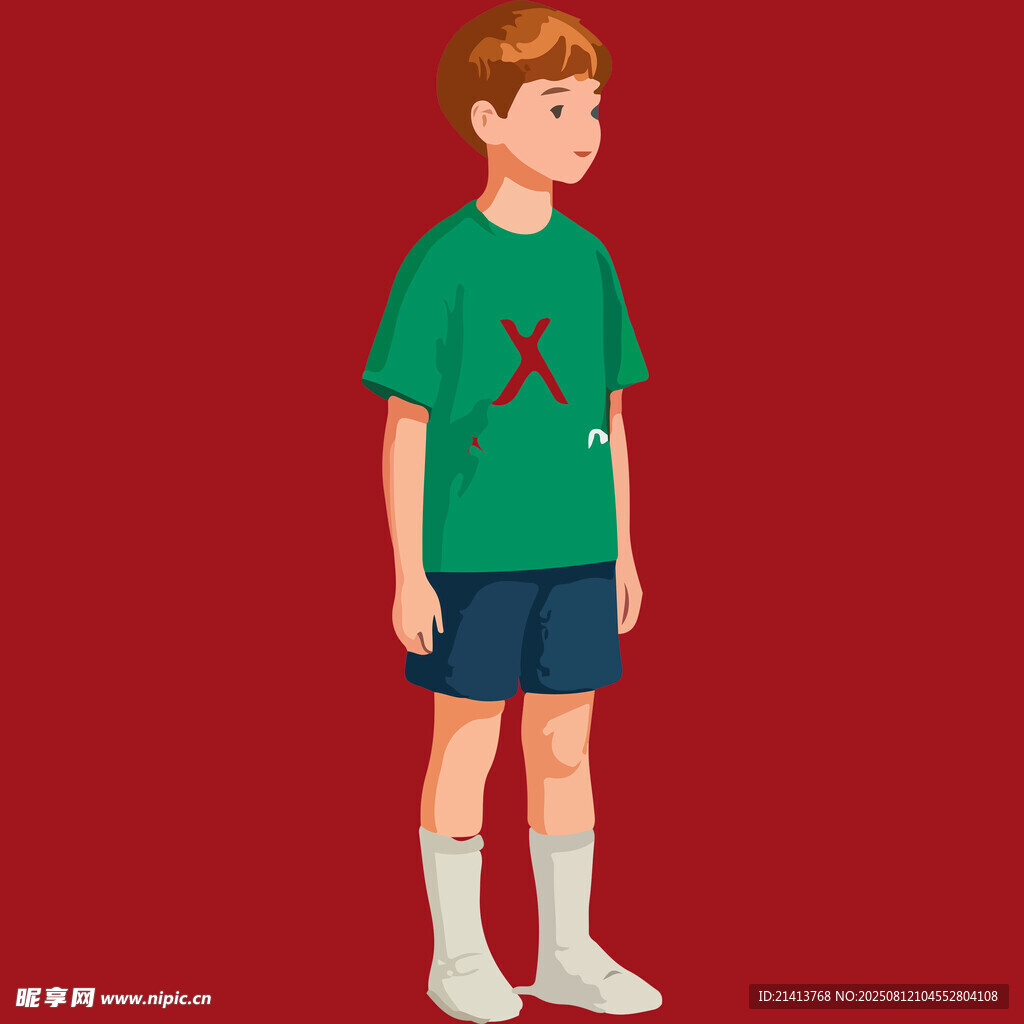 穿綠衣短褲的站立男孩