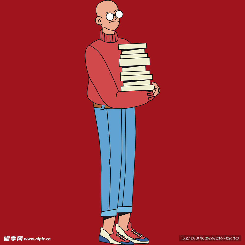 男子抱書而立