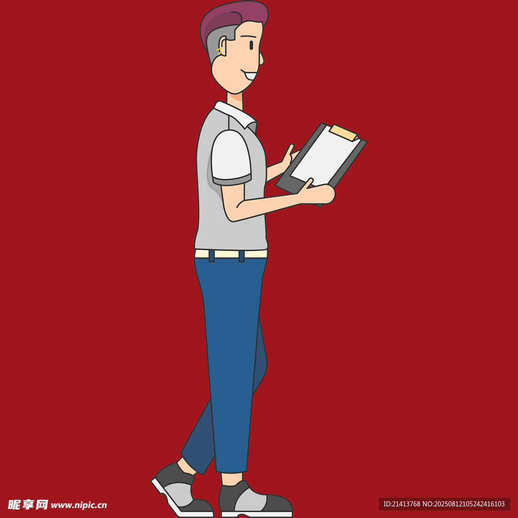 男子手持平板站立形象