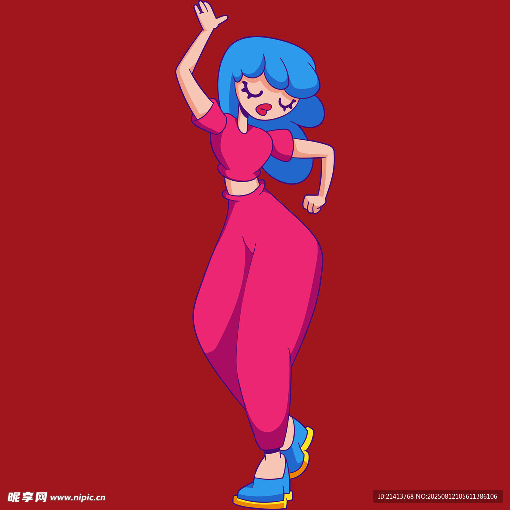 活力藍(lán)發(fā)女孩歡快起舞