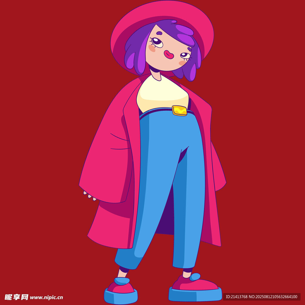 時尚穿搭的卡通女孩