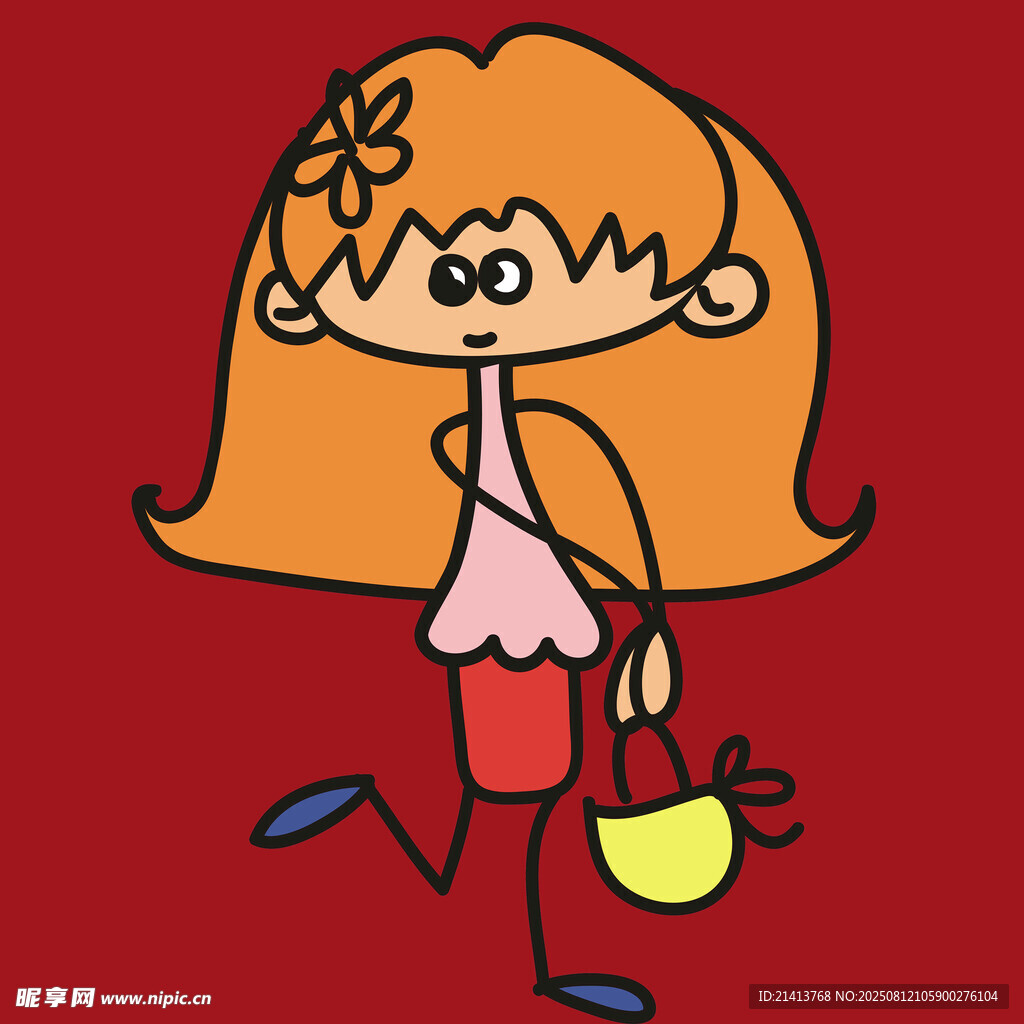 紅發(fā)女孩提籃歡快行走