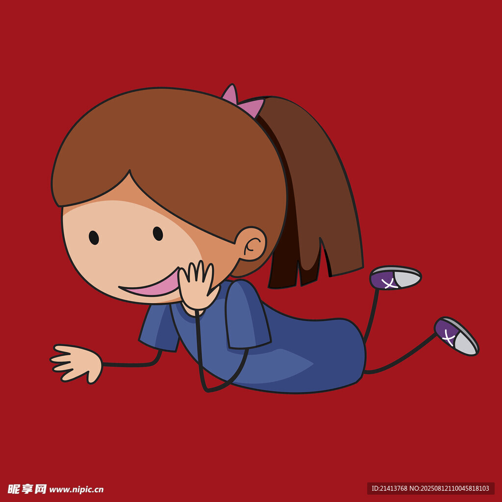趴著的可愛扎馬尾小女孩