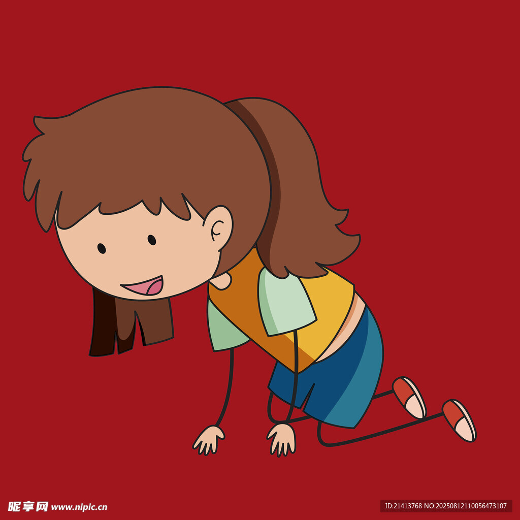 女孩跪地做爬行姿勢(shì)