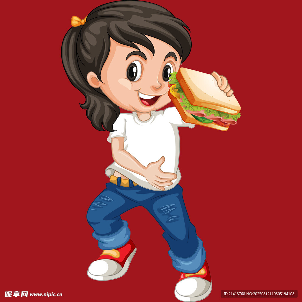 女孩開(kāi)心享用美味三明治