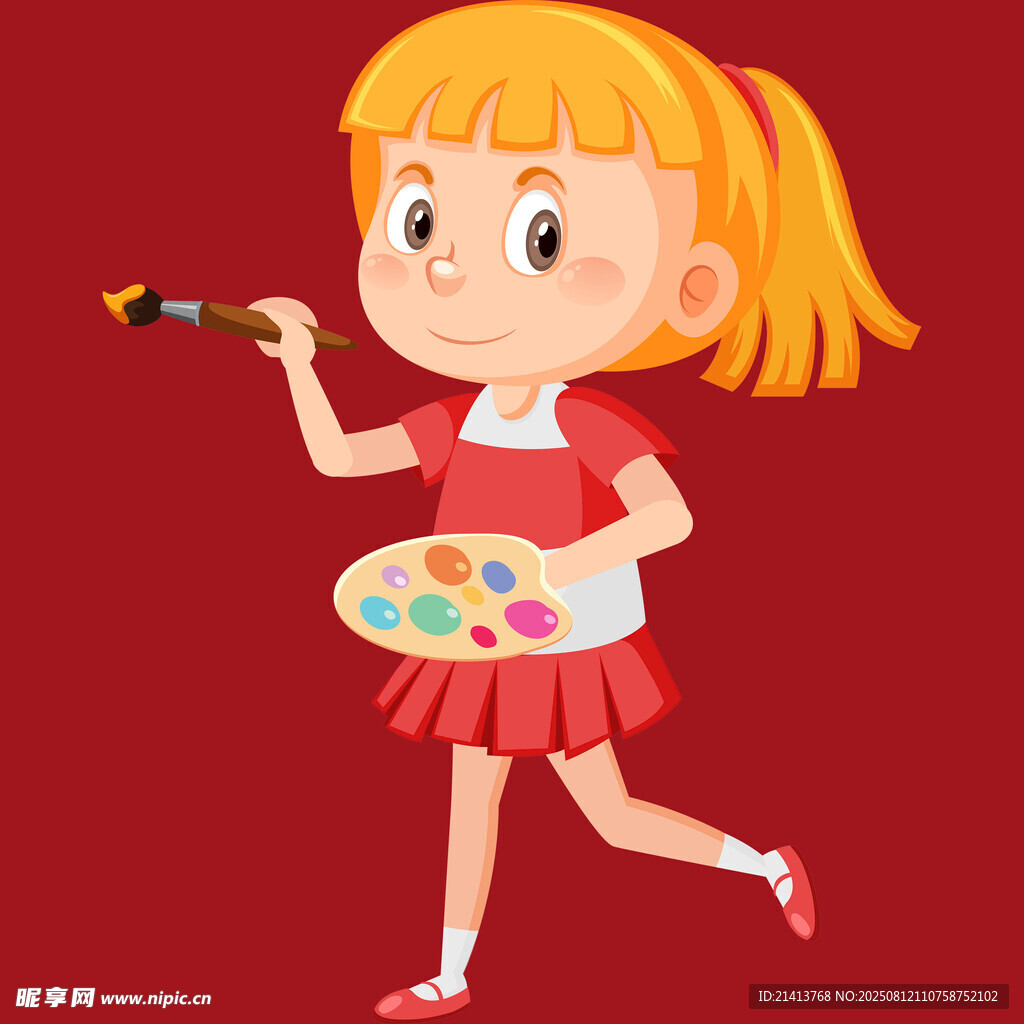 奔跑作畫(huà)的可愛(ài)小女孩