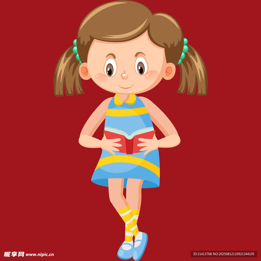 可愛扎辮女孩俏皮站姿