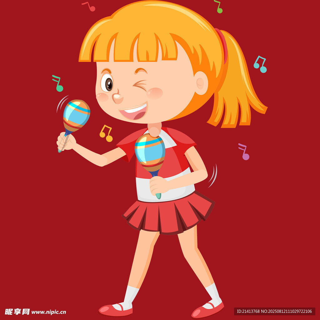 可愛女孩手持話筒歡樂歌唱