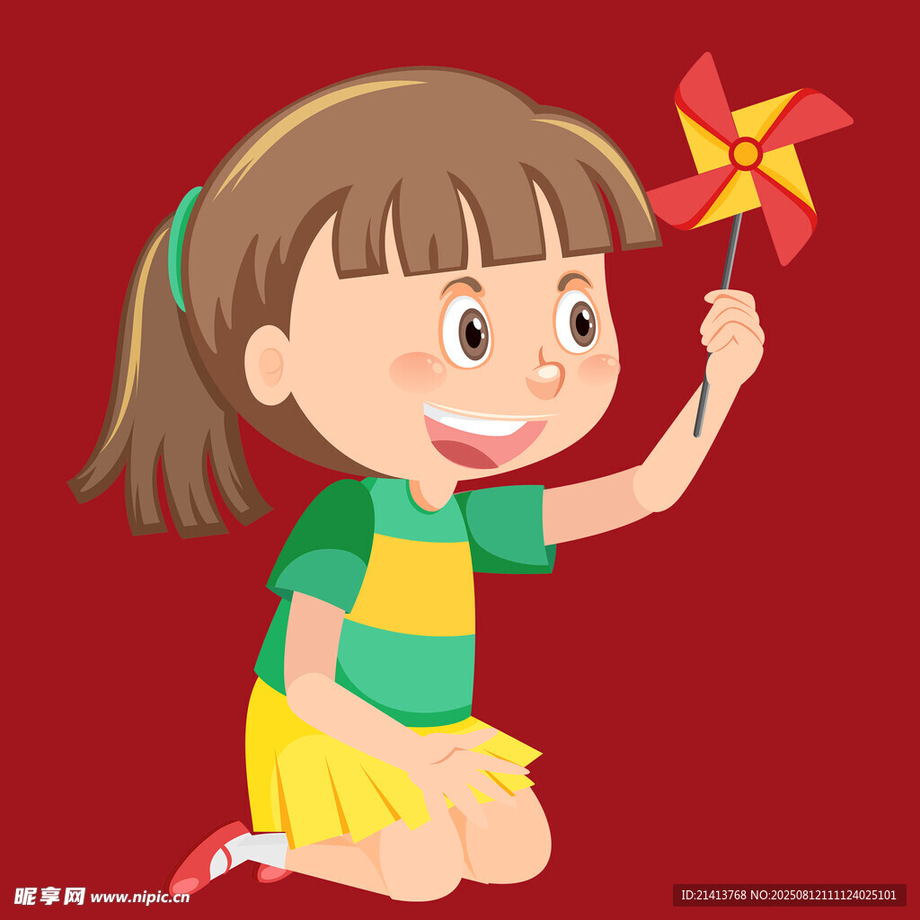 手持風(fēng)車的快樂小女孩