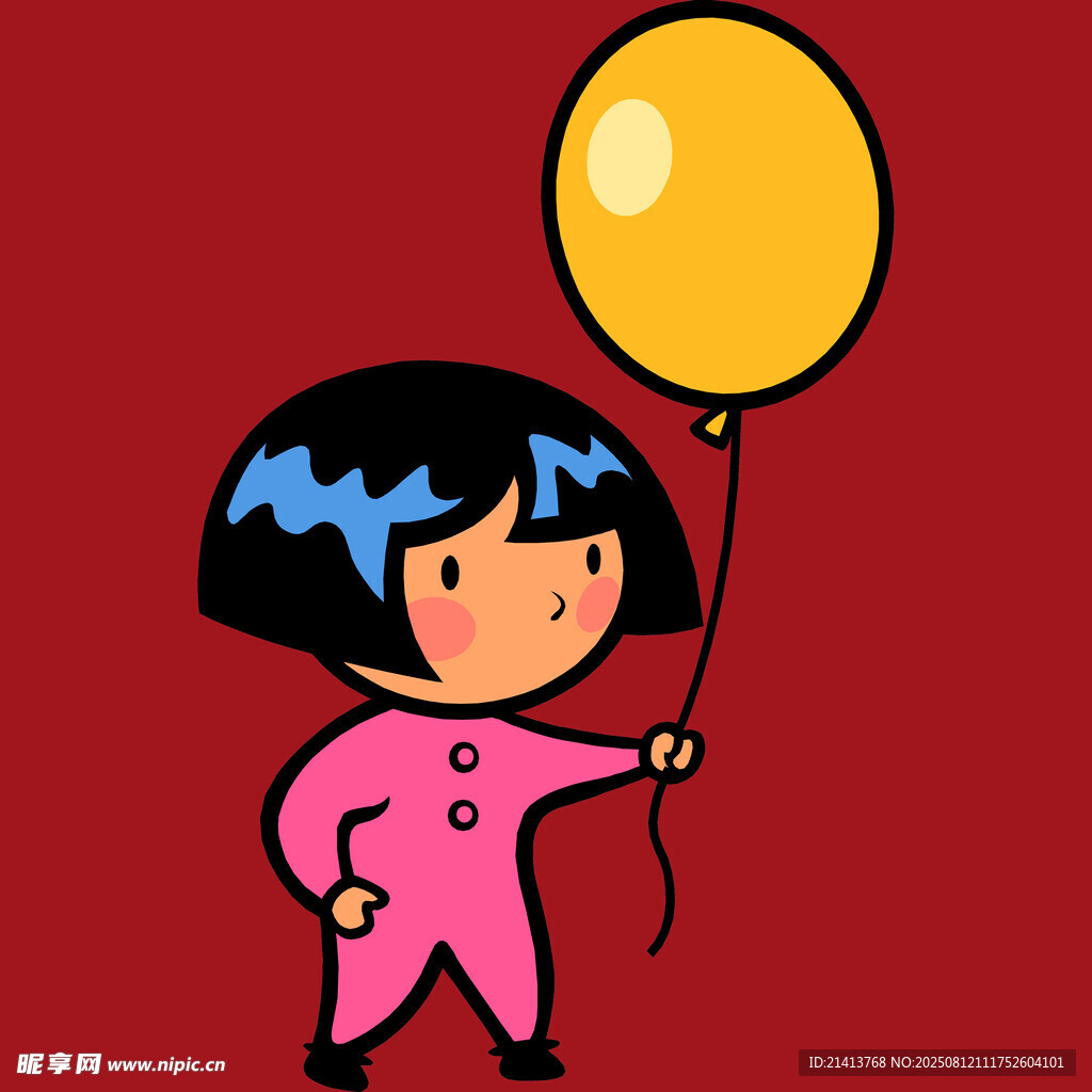 手持氣球的卡通小女孩