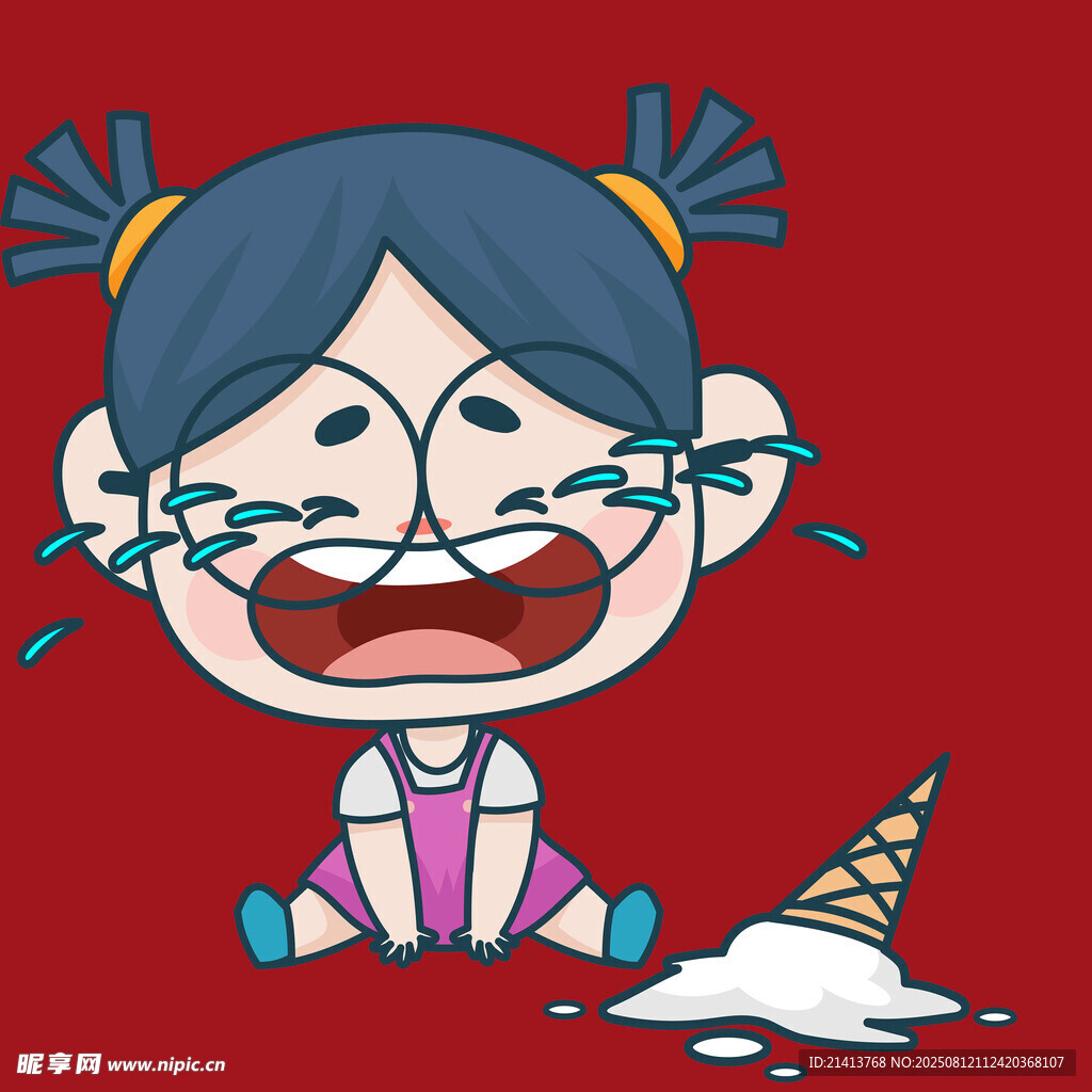 小女孩哭掉地上的冰淇淋