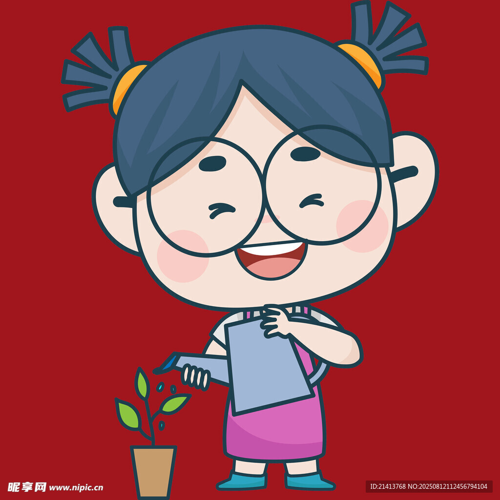 女孩開(kāi)心澆綠植