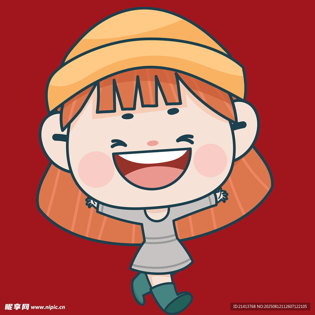 戴帽微笑的卡通紅發(fā)女孩