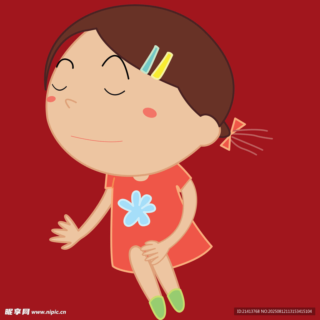 可愛閉眼小女孩卡通形象