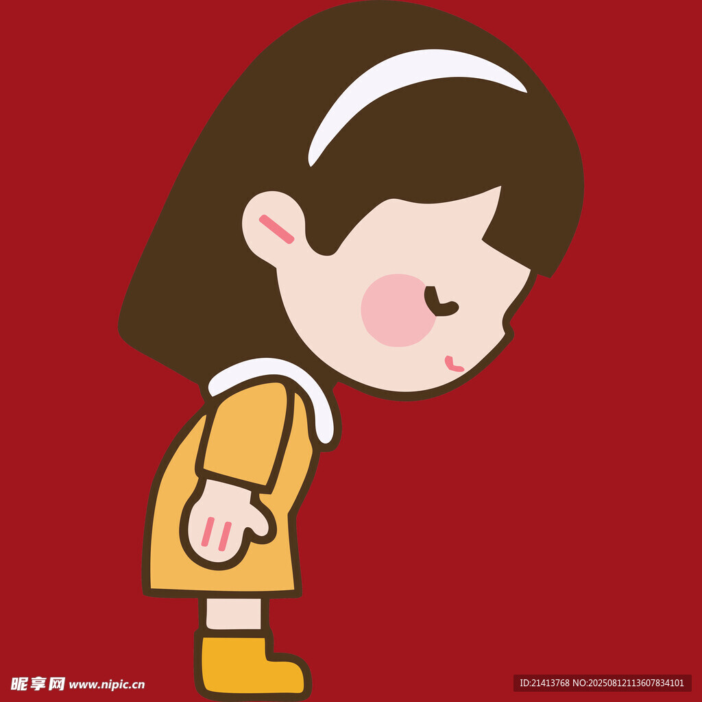 低頭的可愛小女孩