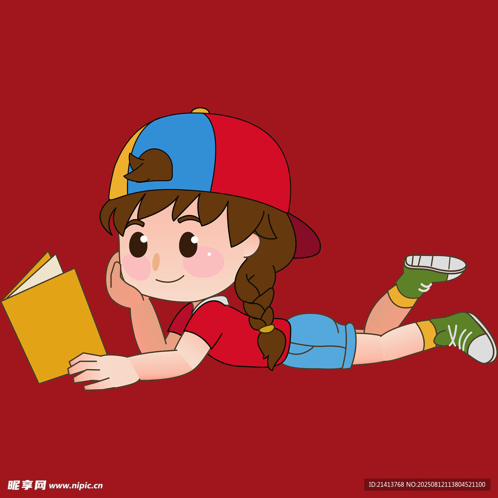 趴著看書(shū)的可愛(ài)小女孩