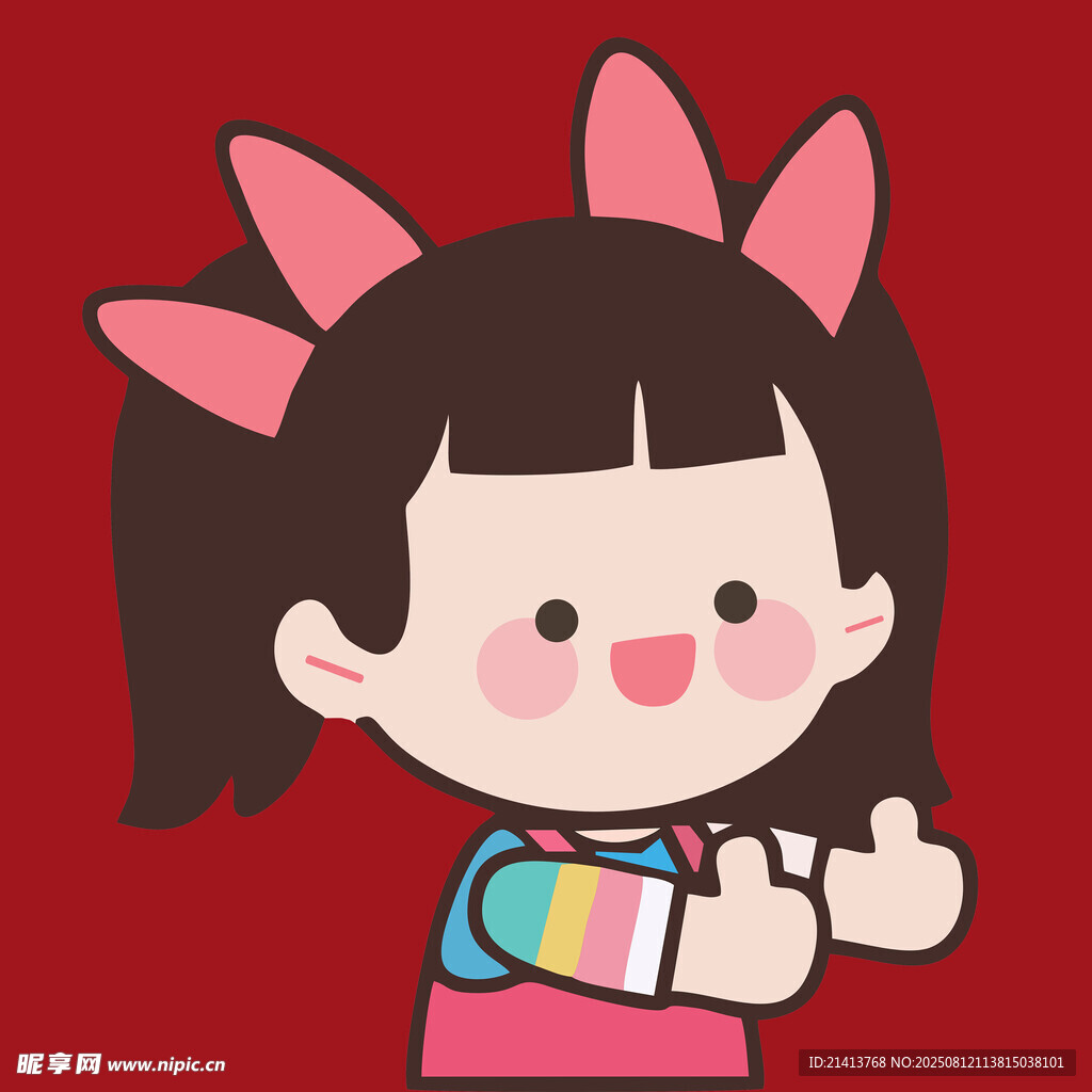 可愛兔耳女孩豎大拇指