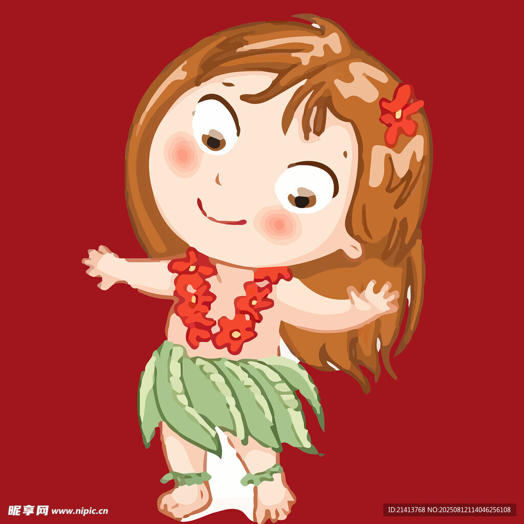 跳草裙舞的可愛小女孩