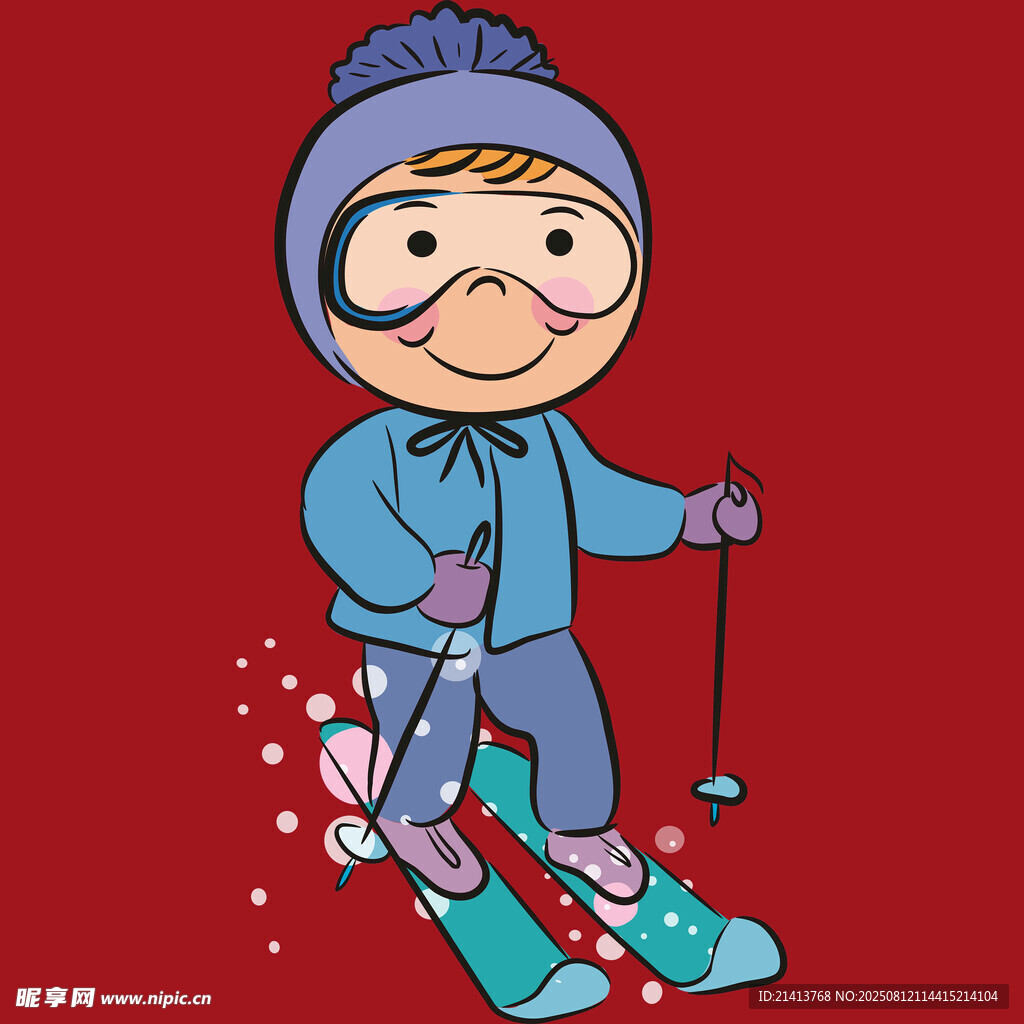 滑雪的可愛卡通小孩
