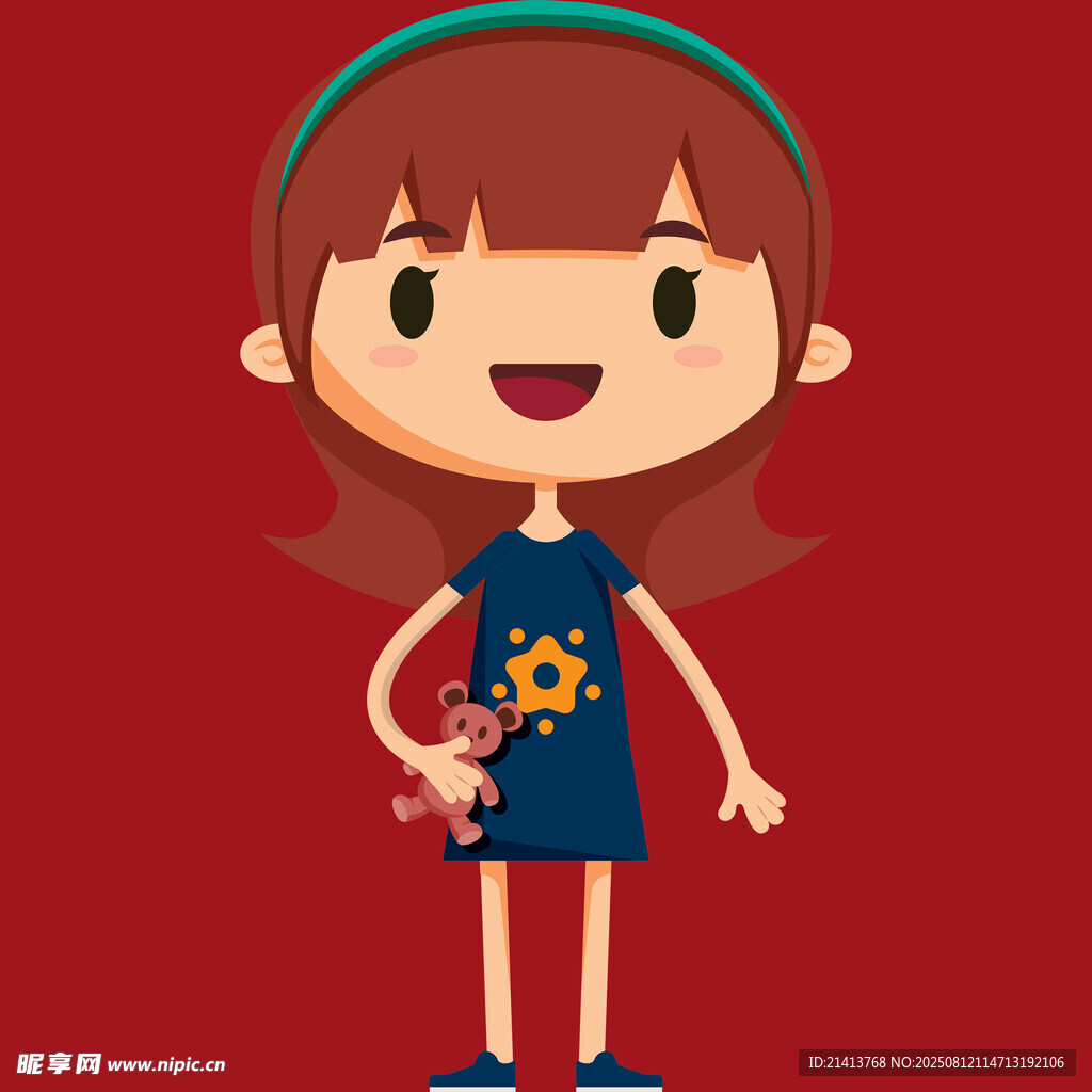 可愛持花卡通小女孩