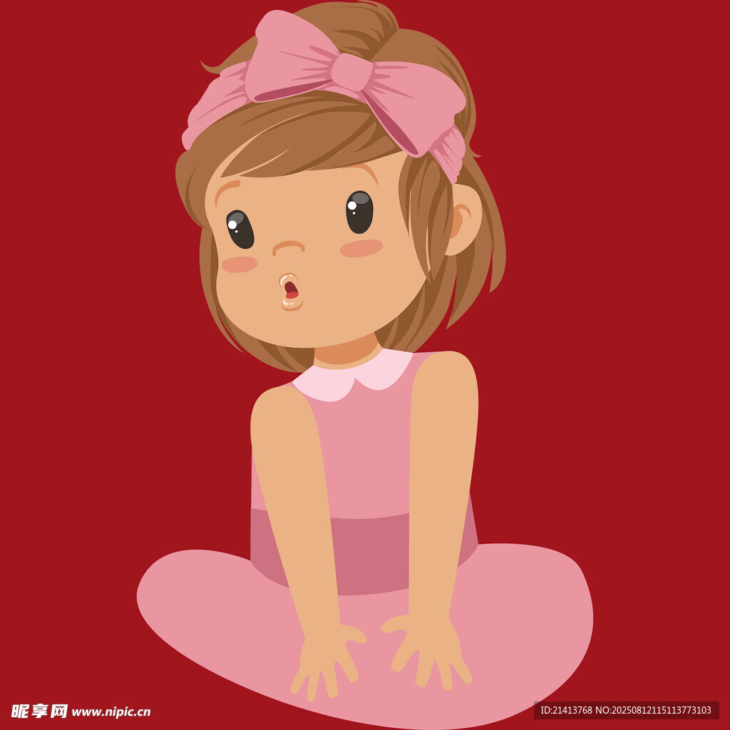 可愛(ài)粉色系小女孩坐姿圖