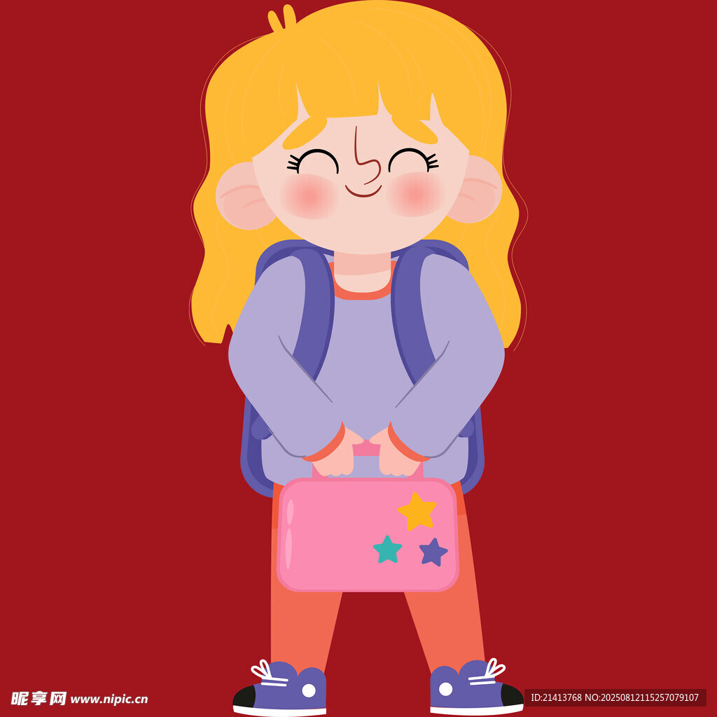 背著書包的快樂小女孩