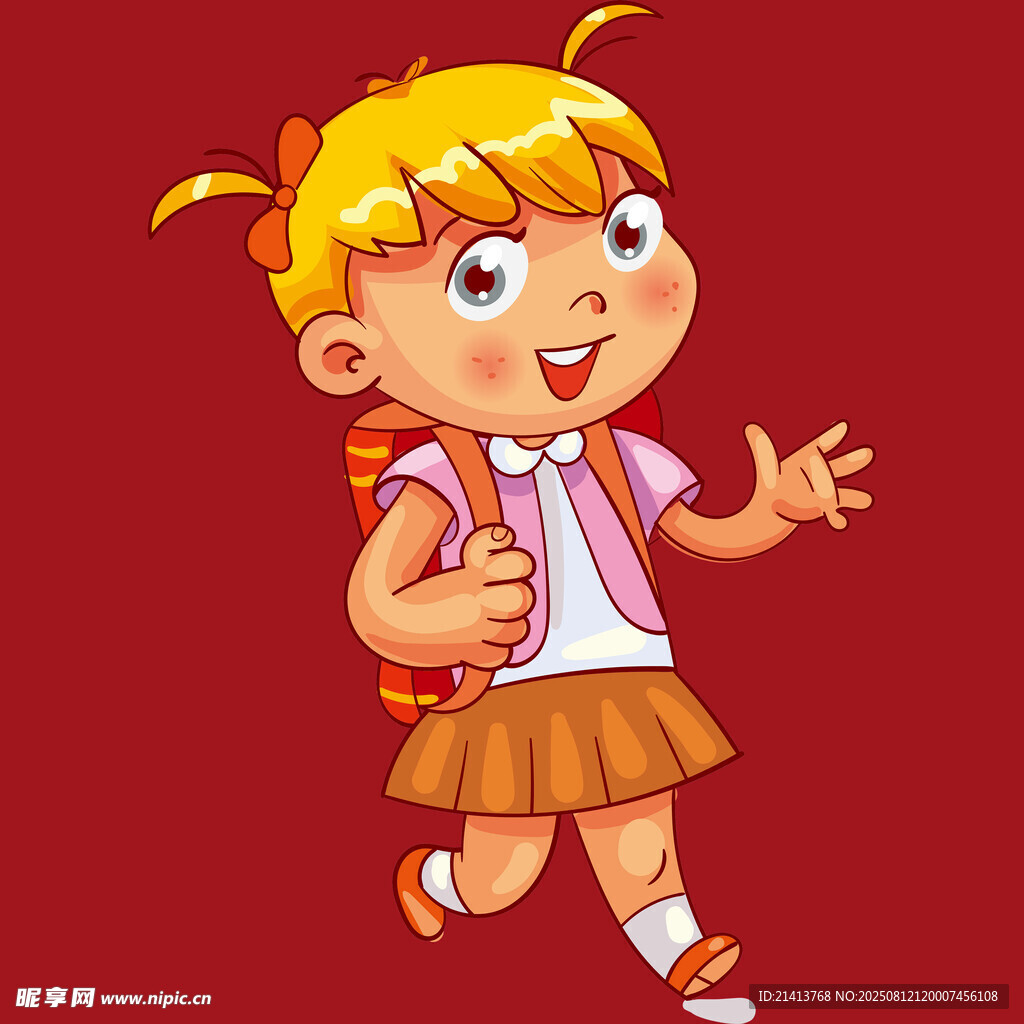 背著書包的快樂小女孩