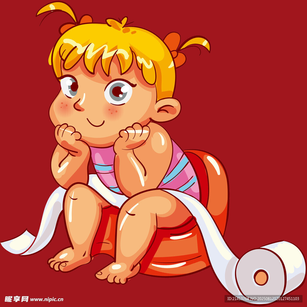 小女孩坐在馬桶上玩衛(wèi)生紙